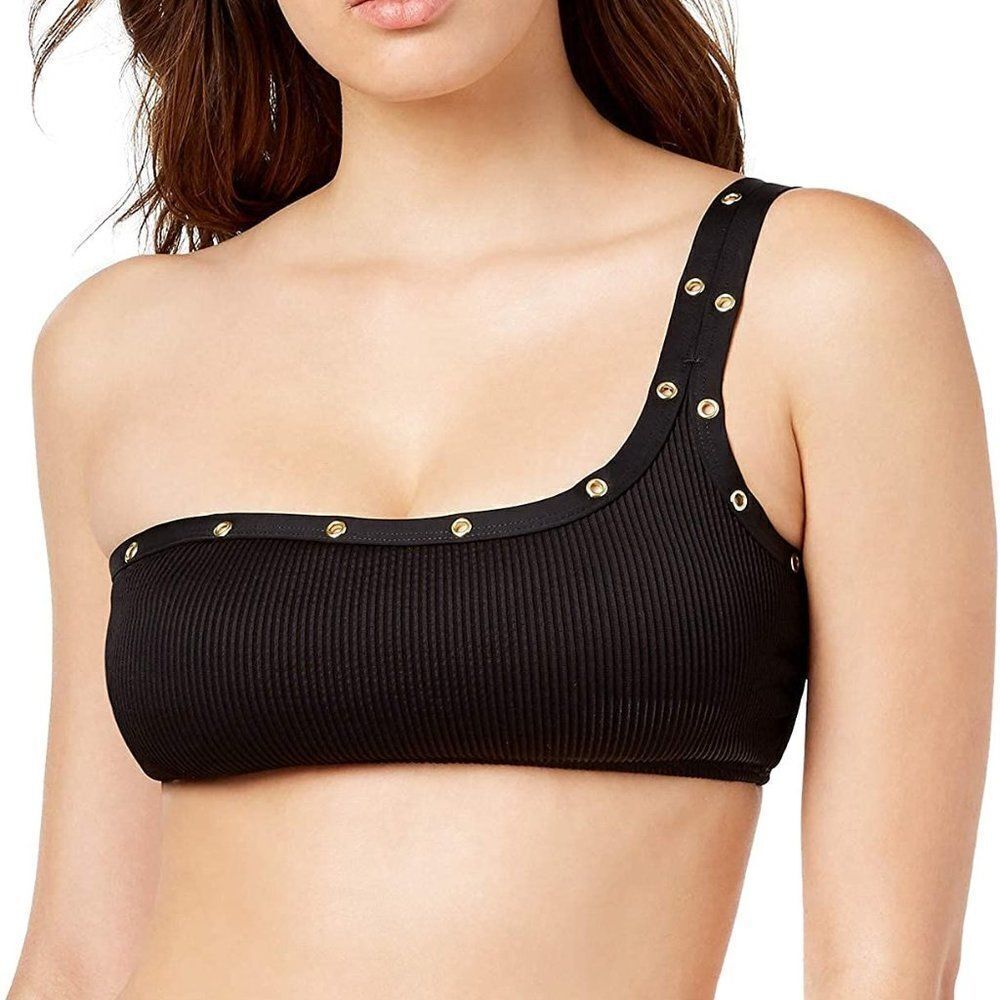 Bar III Ribbed Grometted One Shoulder Bikini Top